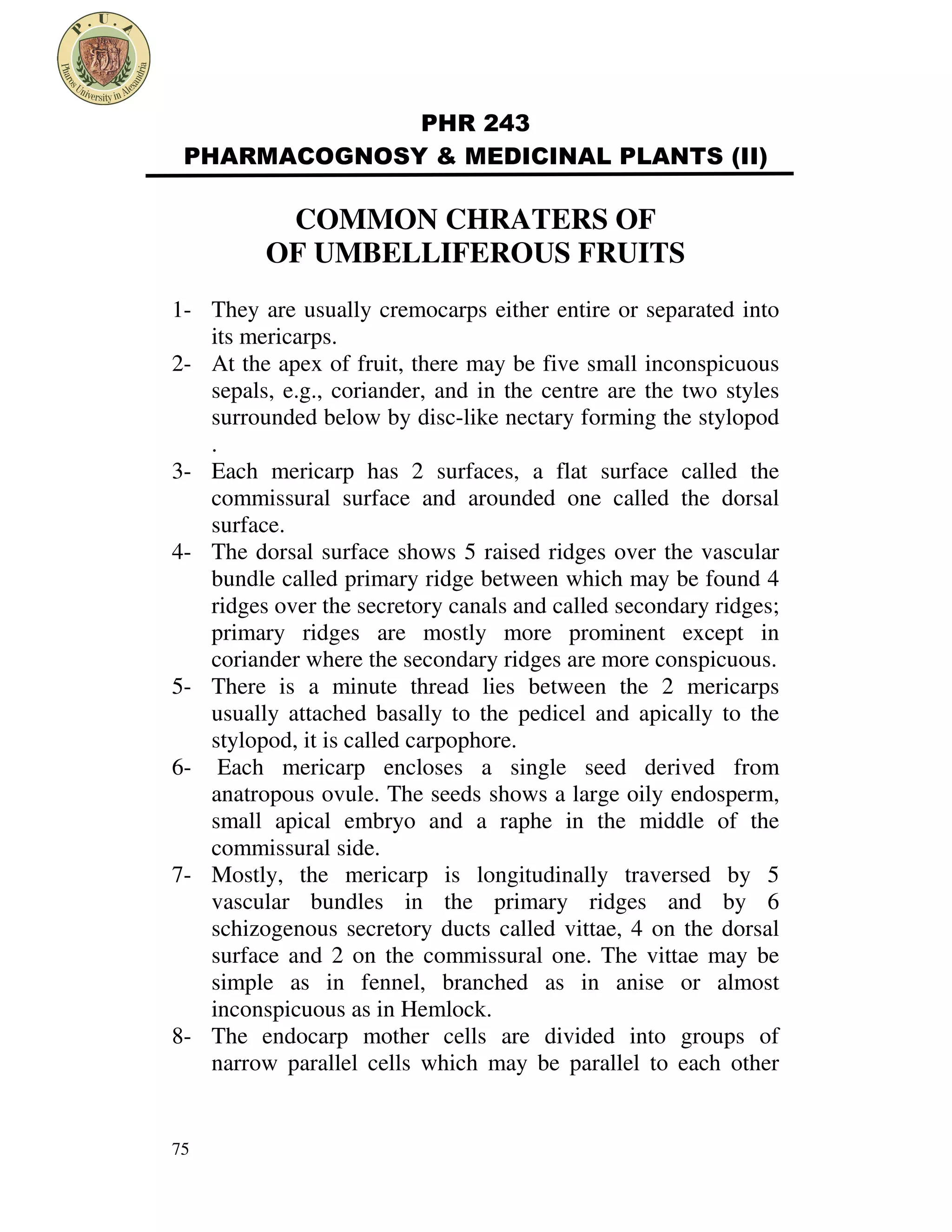 Umbelliferous fruits PDF