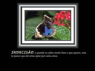 INDECISÃO   é quando tu sabes muito bem o que queres, mas te parece que deverias optar por outra coisa. 