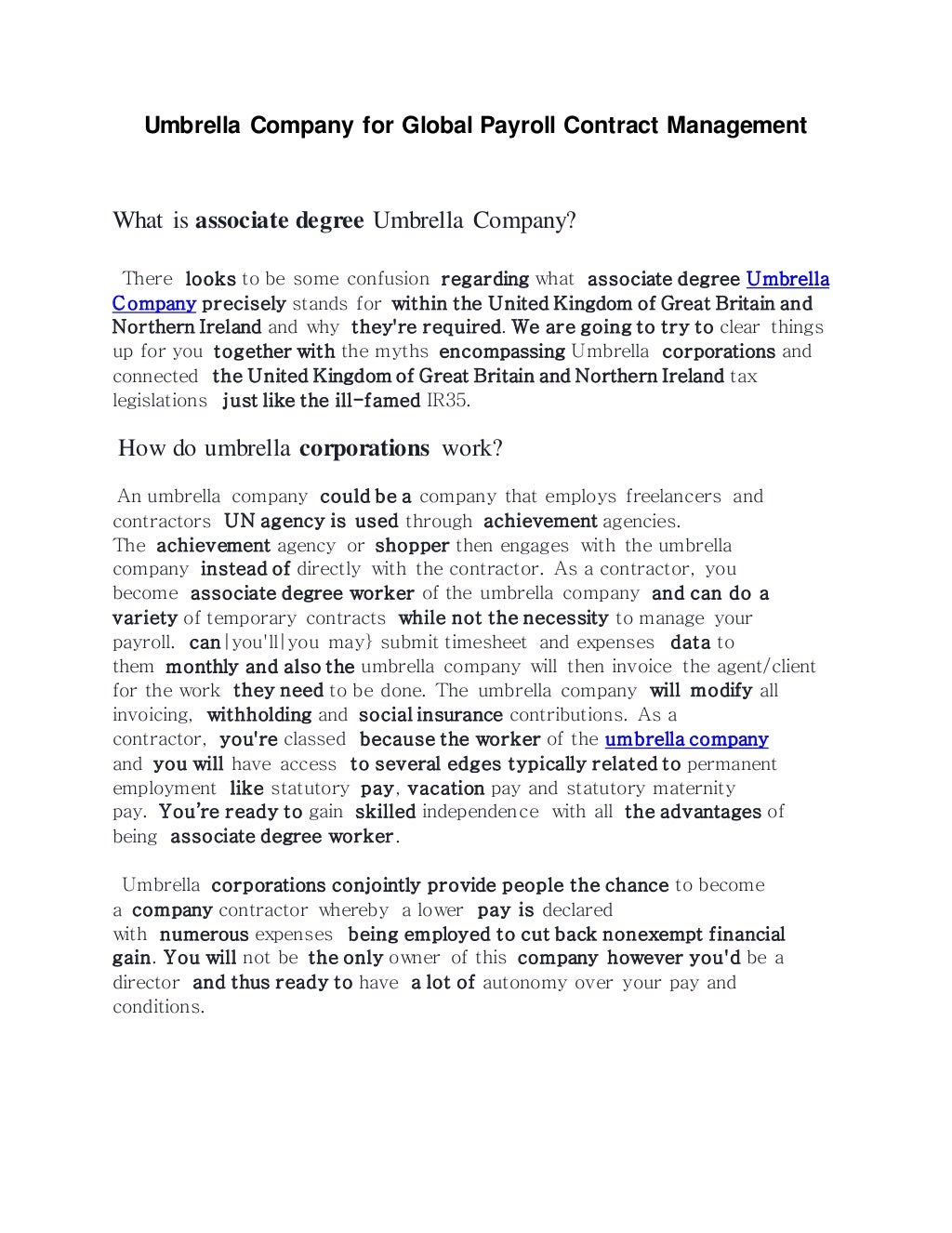 Umbrella Company for Global Payroll Contract Management