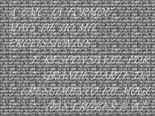 A UMC JÁ FORMOU
MAIS DE 110 MIL
PROFISSIONAIS.
É RESPONSÁVEL POR
GRANDE PARTE DO
CRESCIMENTO DE MOGI
DAS CRUZES E AT.

 