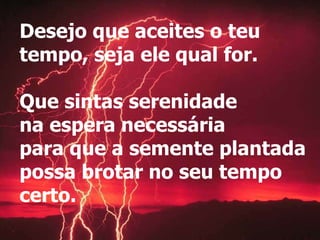 Desejo que aceites o teu tempo, seja ele qual for. Que sintas serenidade  na espera necessária para que a semente plantada possa brotar no seu tempo certo. 