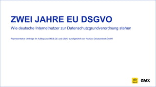 ZWEI JAHRE EU DSGVO
Repräsentative Umfrage im Auftrag von WEB.DE und GMX; durchgeführt von YouGov Deutschland GmbH
Wie deutsche Internetnutzer zur Datenschutzgrundverordnung stehen
 