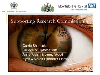 Supporting Research Commissioning Carrie Sherlock College of Optometrists Anne Welsh & Jenny Wood Eyes & Vision Specialist Library 