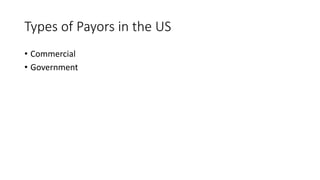 Types of Payors in the US
• Commercial
• Government
 