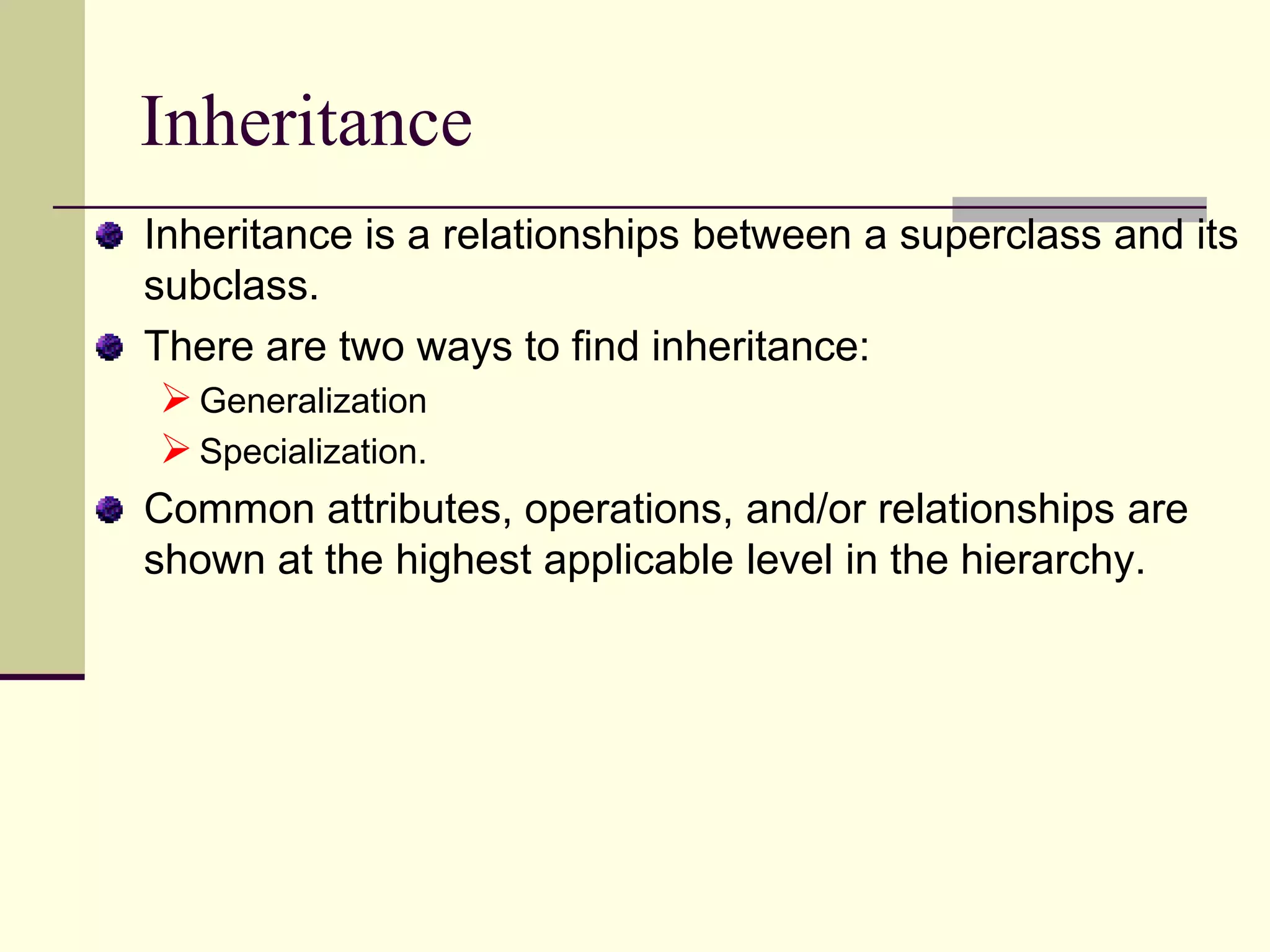 AttributesCourseOfferingnumberloationtimeThe structure of a class is represented by its attributes.Attributes may be found by examining class definitions, the problem requirements, and by applying domain knowledge.   Each course offeringhas a number, location and time