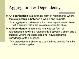 Collaboration diagramsClass Diagram: Class diagram is the heart of OOAD. A class diagram shows the existence of classes and their relationships in the logical view of a system. The class diagram depicts the static structure of a system. UML modeling elements in this diagram are:  Classes and their structure and behavior (attributes & operations)Their Relationships with other classes. Multiplicity and Navigation indicator.Role NamesClass: The common noun corresponding to every object identified in the problem domain is a class.A class is a collection of objects with common structure, common behavior, common relationships and common semantics. Classes are found by examining the objects in sequence and collaboration diagram
