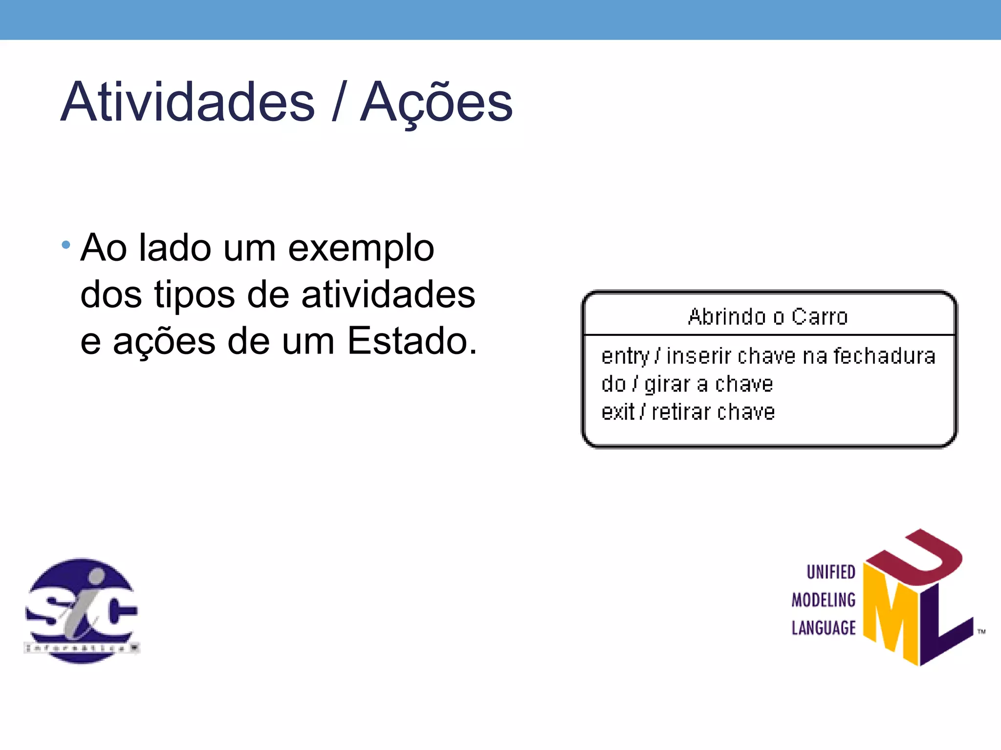 Atividades / Ações

• Ao lado um exemplo
 dos tipos de atividades
 e ações de um Estado.
 
