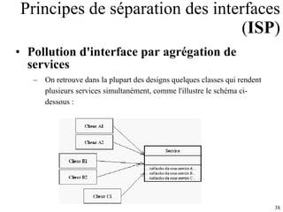 Principes de séparation des interfaces ( ISP ) Pollution d'interface par agrégation de services On retrouve dans la plupart des designs quelques classes qui rendent plusieurs services simultanément, comme l'illustre le schéma ci-dessous : 