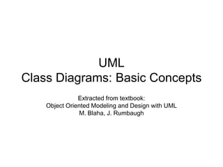 UML
Class Diagrams: Basic Concepts
Extracted from textbook:
Object Oriented Modeling and Design with UML
M. Blaha, J. Rumbaugh
 