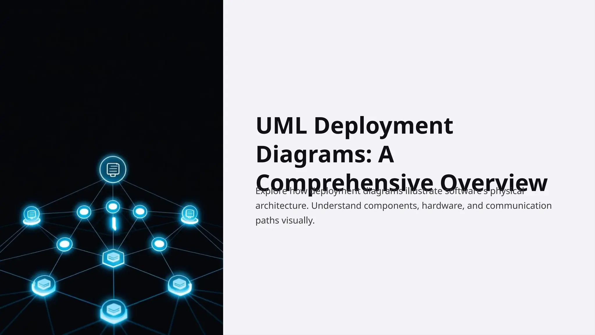 UML Deployment
Diagrams: A
Comprehensive Overview
Explore how deployment diagrams illustrate software's physical
architecture. Understand components, hardware, and communication
paths visually.
 