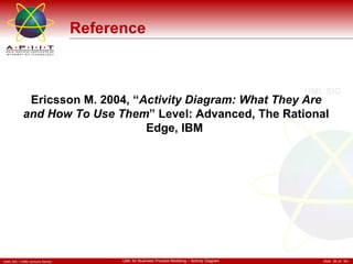 Reference Ericsson M. 2004, “ Activity Diagram: What They Are and How To Use Them ” Level: Advanced, The Rational Edge, IBM  