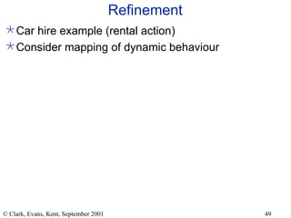 Refinement Car hire example (rental action) Consider mapping of dynamic behaviour 