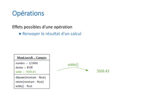Opérations
Effets possibles d'une opération
● Renvoyer le résultat d'un calcul
 