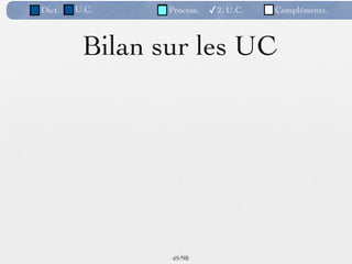 Dict.   U.C.    Process.   ✓2. U.C.   Compléments.



         Bilan sur les UC




                49 /98
 