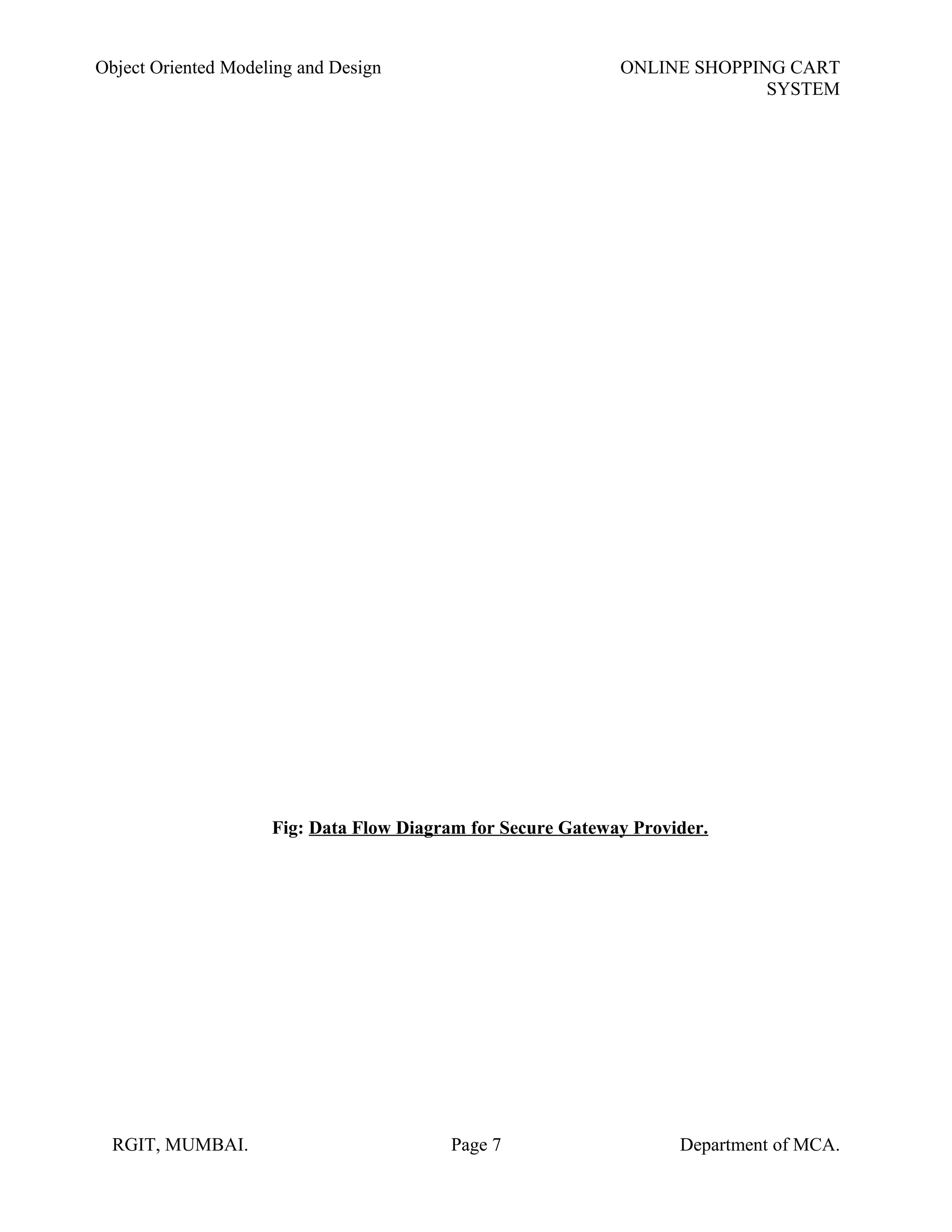 Object Oriented Modeling and Design ONLINE SHOPPING CART
SYSTEM
Fig
Fig: Data Flow Diagram for Secure Gateway Provider.
RGIT, MUMBAI. Page 7 Department of MCA.
 