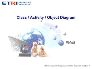 krns@etri.re.kr
“ Electronics and Telecommunication Research Institute ”
Class / Activity / Object Diagram
정승화
 