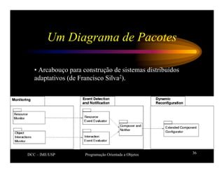 DCC – IME/USP Programação Orientada a Objetos 36
Um Diagrama de Pacotes
• Arcabouço para construção de sistemas distribuídos
adaptativos (de Francisco Silva2).
 