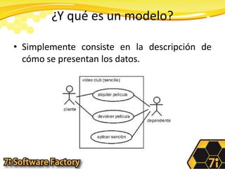 ¿Y qué es un modelo?Simplemente consiste en la descripción de cómo se presentan los datos.
