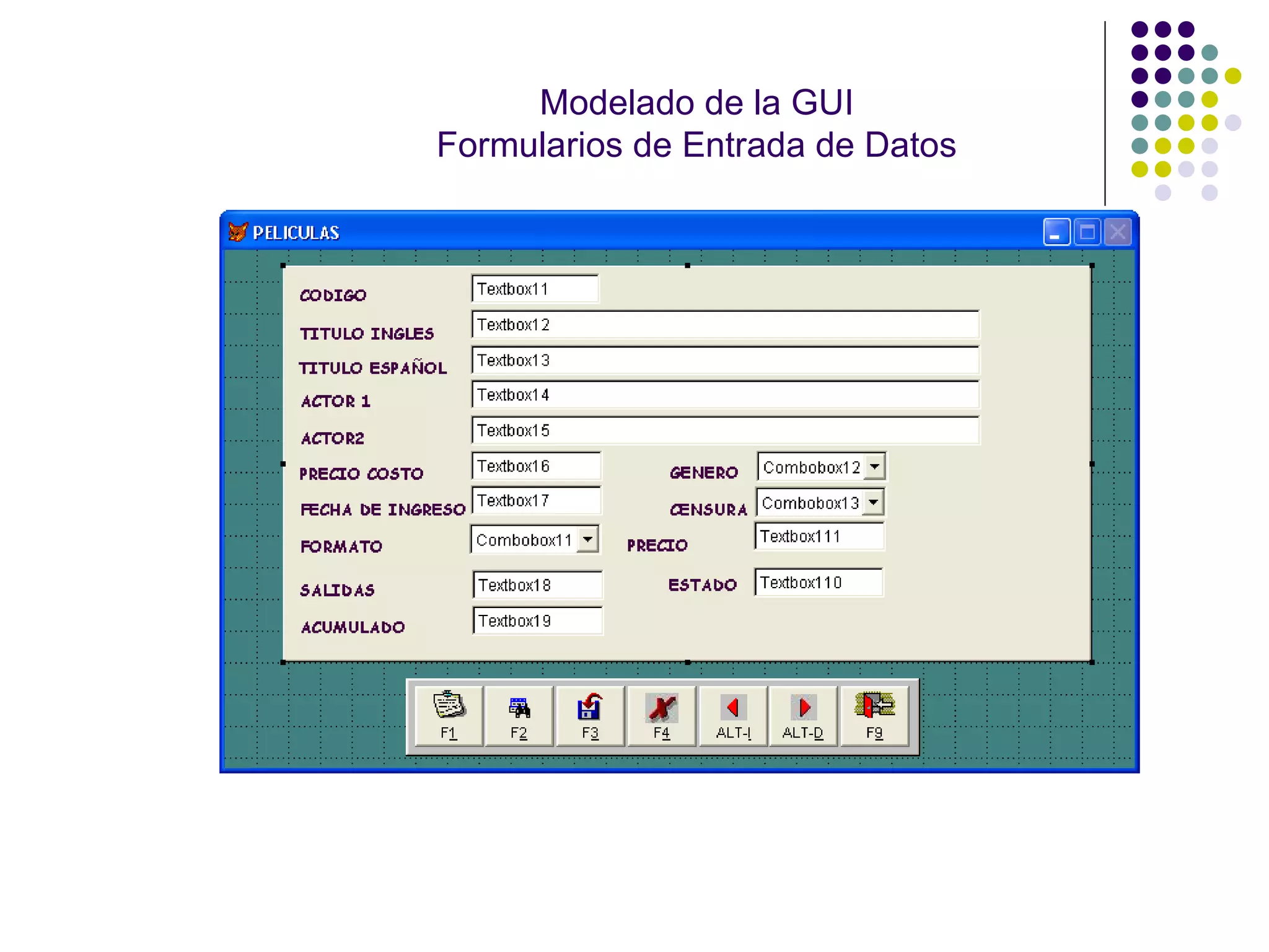 Modelado de la GUI
Formularios de Entrada de Datos
 