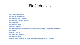 Referências
● http://calendar.perfplanet.com/
● http://blog.patrickmeenan.com/
● http://www.stevesouders.com/blog/
● http://www.webperformancetoday.com/
● http://httparchive.org/
● http://www.webpagetest.org/
● https://istlsfastyet.com/
● http://www.forbes.com/sites/johnrampton/2014/08/30/should-i-switch-from-http-to-https-for-seo-reasons/
● http://perf.fail/
● https://http2.github.io/
● http://bigqueri.es/c/http-archive
● http://www.webpagetest.org
● https://developers.google.com/web/fundamentals/performance/optimizing-content-efficiency
 