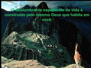 O deslumbrante espetáculo da vida é
construído pelo mesmo Deus que habita em
você.
 