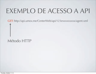 EXEMPLO DE ACESSO A API
GET: http://api.umov.me/CenterWeb/api/123exxxxxxxxx/agent.xml

Método HTTP

 
