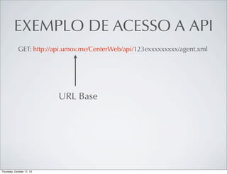 EXEMPLO DE ACESSO A API
GET: http://api.umov.me/CenterWeb/api/123exxxxxxxxx/agent.xml

URL Base

 
