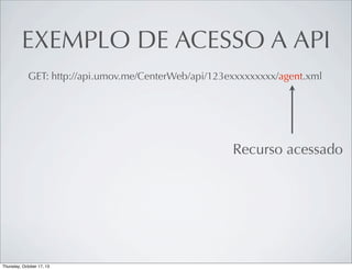 EXEMPLO DE ACESSO A API
GET: http://api.umov.me/CenterWeb/api/123exxxxxxxxx/agent.xml

Recurso acessado

 