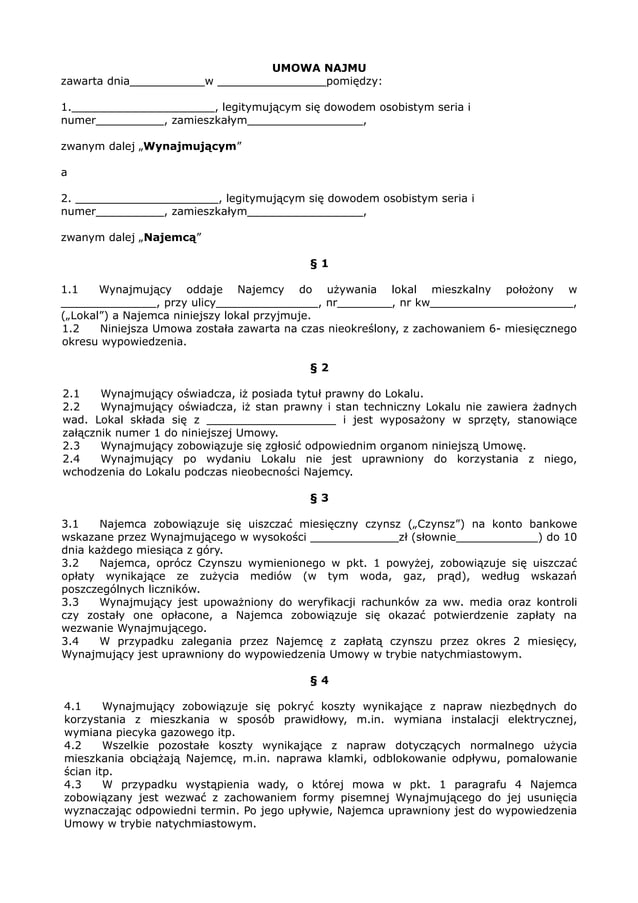 Umowa najmu PDF