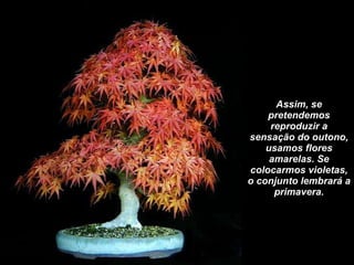 Assim, se pretendemos reproduzir a sensação do outono, usamos flores amarelas. Se colocarmos violetas, o conjunto lembrará a primavera. 