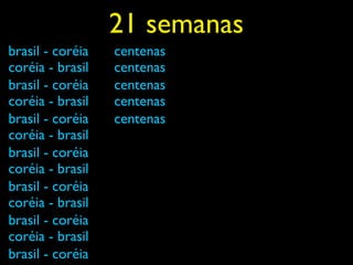21 semanas
brasil - coréia   centenas
coréia - brasil   centenas
brasil - coréia   centenas
coréia - brasil   centenas
brasil - coréia   centenas
coréia - brasil
brasil - coréia
coréia - brasil
brasil - coréia
coréia - brasil
brasil - coréia
coréia - brasil
brasil - coréia
 