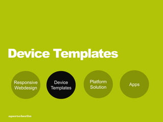 Device Templates
Responsive
Webdesign
Device
Templates
Platform
Solution
Apps
 