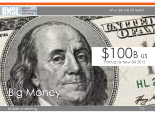 Mobile Marketing 1.0
Why are we all here?
Big Money
$100B US
Startups & New Biz 2015
 