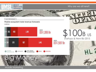 Mobile Marketing 1.0
Why are we all here?
Big Money
$100B US
Startups & New Biz 2015
 