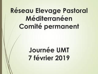 Réseau Elevage Pastoral
Méditerranéen
Comité permanent
Journée UMT
7 février 2019
 