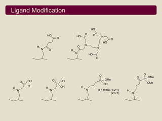 Ligand Modification

                                                                    HO

                             HO                                O        O
                                                      HO                            N
                                         O                                                    O
                                                                                    HO
                                                      O        N
                     H                                                      N
                         N       O                H
                                                      N            HO
                                                                            O




                                                                                O                             O
                                                                                                          O       OMe
                                     O                                                  OMe                   P
        O       OH                           OH                                 P
            P                            P                                              OR                        OMe
                H                            OH            H
H                            H
    N                            N                             N            R = H/Me (1.2:1)      H
                                                                                     (2.5:1)          N
 