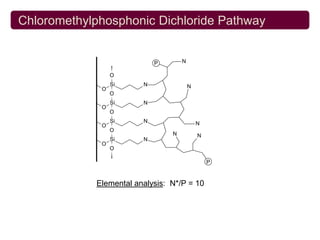 Chloromethylphosphonic Dichloride Pathway


                            P       N

                 O
                 Si     N               N
             O
                 O
                 Si     N
             O
                 O
                 Si     N                   N
             O
                 O
                                N           N
                 Si     N
             O
                 O

                                                P



            Elemental analysis: N*/P = 10
 