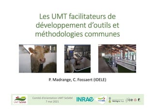 Comité d’orientation UMT SeSAM
7 mai 2021
Les UMT facilitateurs de
développement d’outils et
méthodologies communes
P. Madrange, C. Fossaert (IDELE)
 