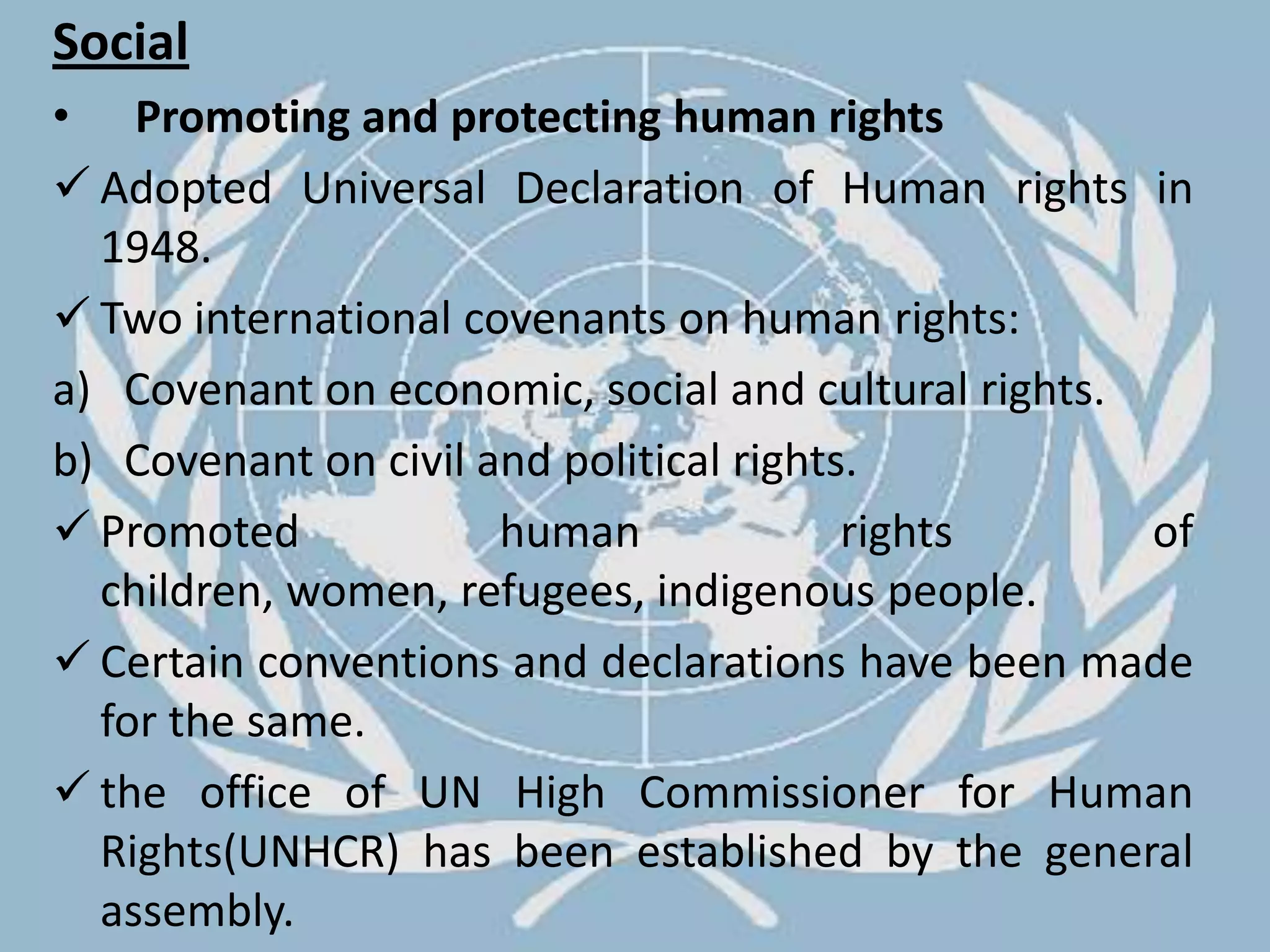 Kuwait was liberated and a wide range of diplomatic and economic sanctions were imposed on the aggressor.Peace keepingIt has been one of the major innovations under the UN charter.
