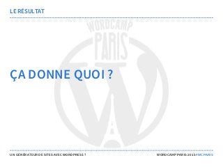 ÇA DONNE QUOI ?
LE RÉSULTAT
UN GÉNÉRATEUR DE SITES AVEC WORDPRESS ? WORDCAMP PARIS 2015 #WCPARIS
 