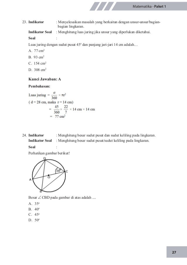 Contoh Latihan Soal Soal Un Smp Matematika Lingkaran