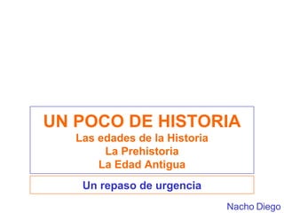 UN POCO DE HISTORIA Las edades de la Historia La Prehistoria La Edad Antigua Un repaso de urgencia Nacho Diego 