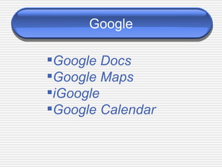 Google Google Docs Google Maps iGoogle Google Calendar 