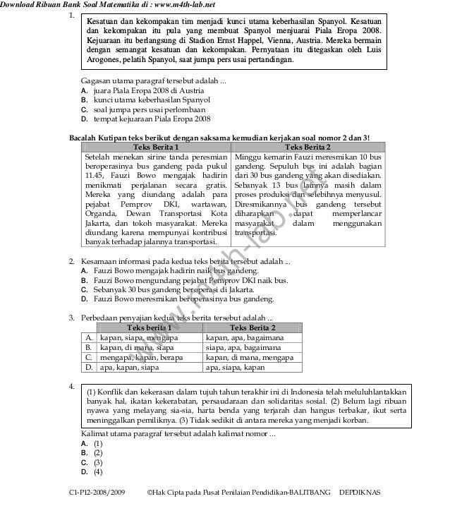 SOAL UN BAHASA INDONESIA TAHUN 2009