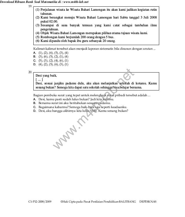 SOAL UN BAHASA INDONESIA TAHUN 2009