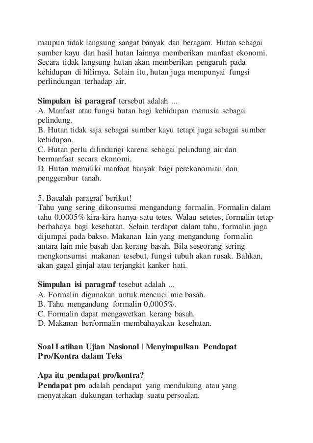 Contoh Soal Dan Pembahasan Menyimpulkan Pendapat Pro