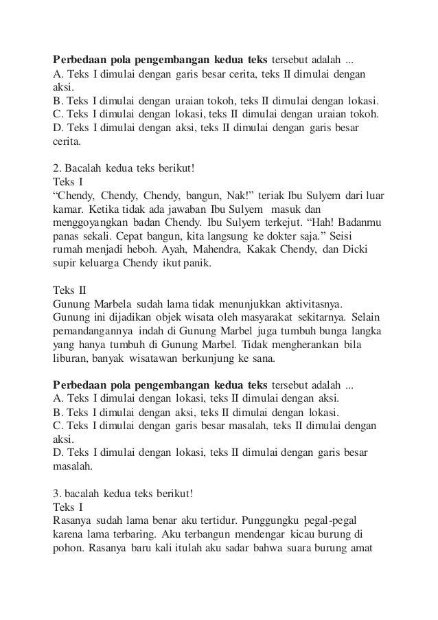 Contoh Soal Perbedaan Pola Pengembangan Teks Lembar Jawaban