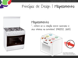 Engenharia de Usabilidade / Marcello Cardoso



Princípios de Design | Mapeamento



      Mapeamento
      “... refere-se a relação entre controles e
      seus efeitos no artefato” (PREECE, 2005)
 