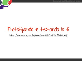 Engenharia de Usabilidade / Marcello Cardoso




Prototipando e testando lo fi
http://www.youtube.com/watch?v=k9mTvt0LXgk
 