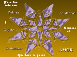 Que todo lo puede :
Pues tan
solo con
y
Vencerá
el
DulzuraDulzura SolidaridadSolidaridad
RespetoRespeto
SentimientoSentimiento
AMORAMOR
 